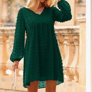 Kirundo Mini Babydoll Flowy Green Long Sleeve Dress Women’s Large